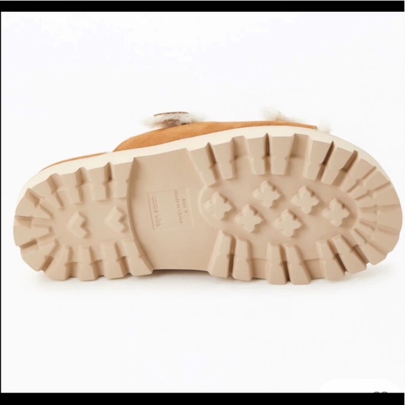 NWOT Dolce Vita | Saddle Tan Leather Suede Sandals & Super Soft Faux Fur Lining - Picture 11 of 13